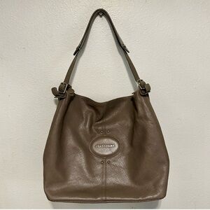 LONGCHAMP Quadri Hobo Taupe Leather Shoulder Bag Tote Satchel Gray